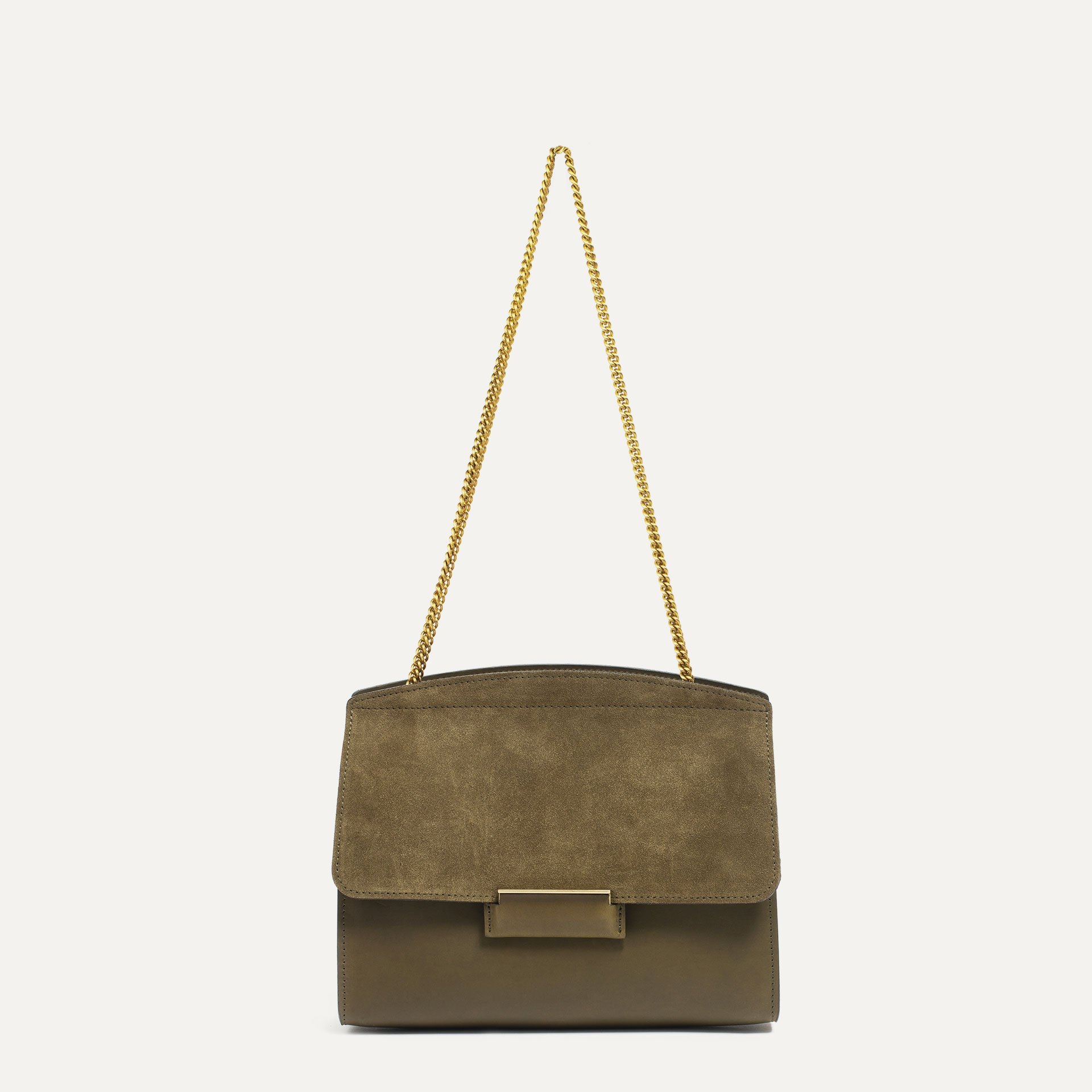 Origami S Leather clutch bag Khaki I Made in France
