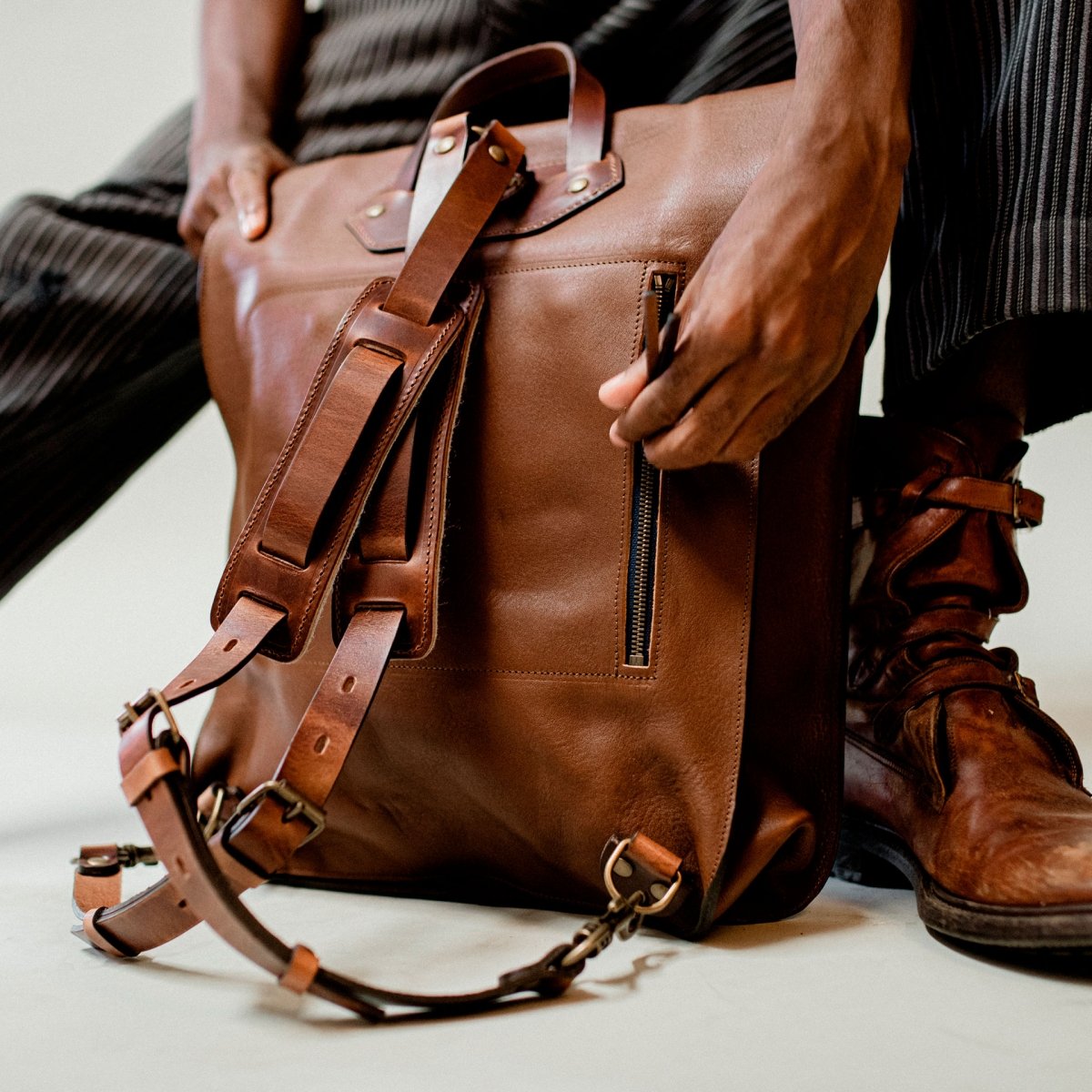 Arlo leather backpack - Navy Blue / E Pure (image n°5)