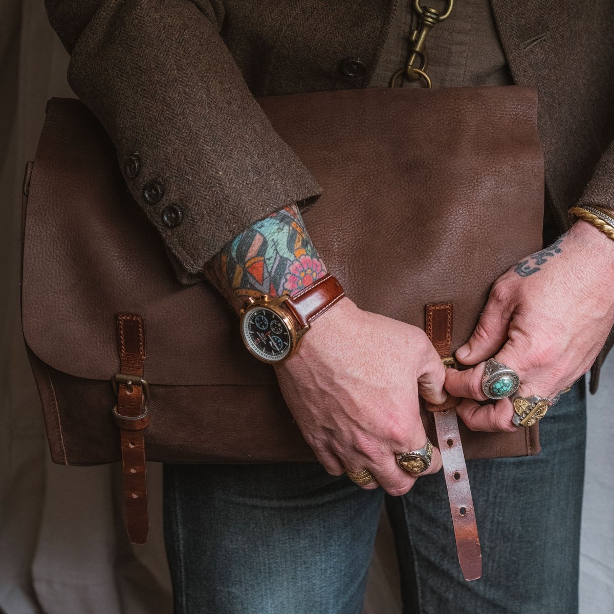 'Telegram' Postman bag  - Coffee / Waxed Leather (image n°8)