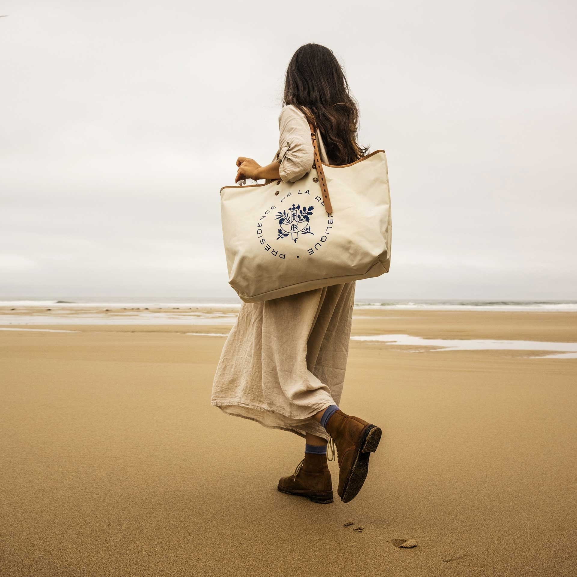 CLARA tote shopping bag - Bleu de Chauffe x Élysée / Ecru (image n°8)