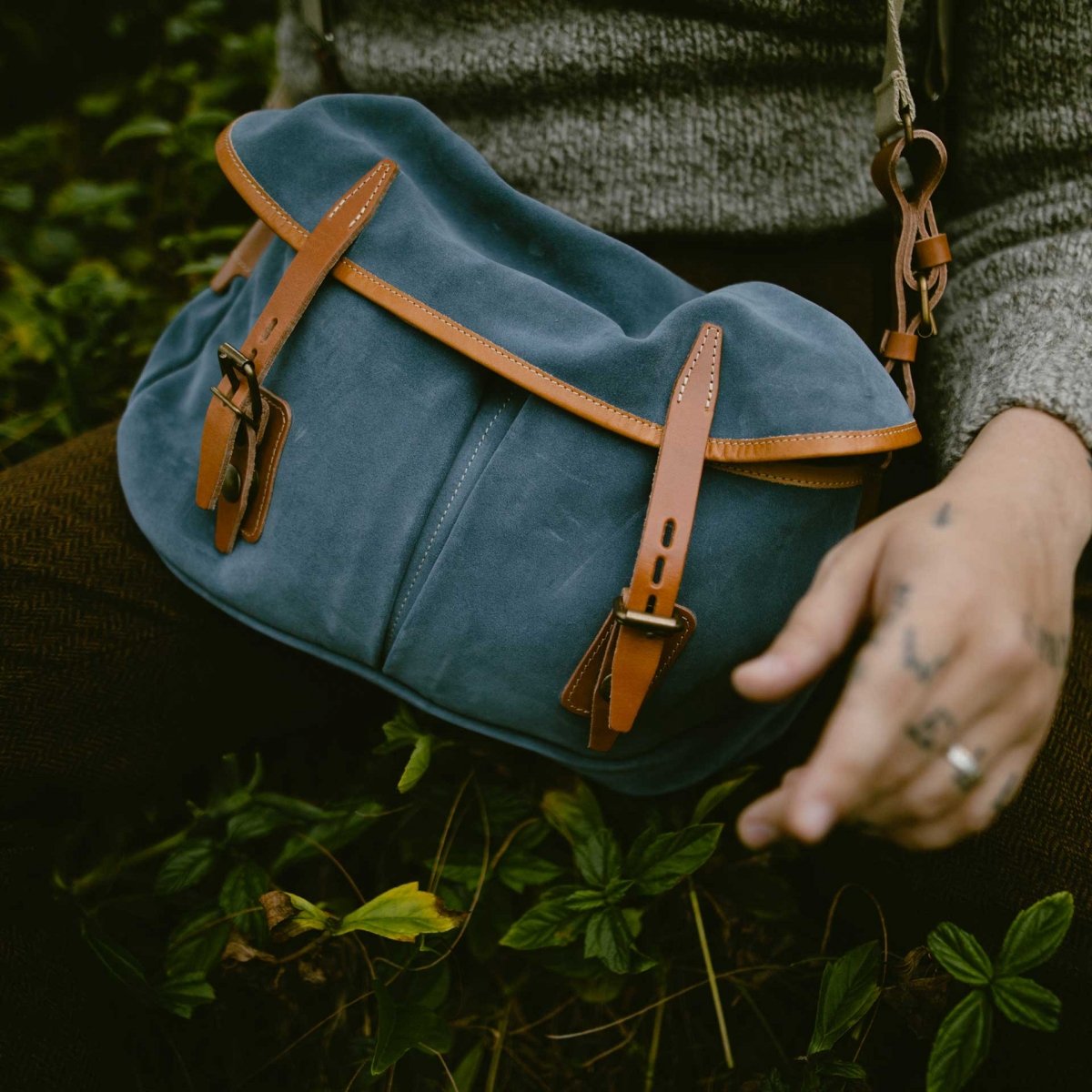 Musette du Pêcheur S / Cuir Velours - Jeans (image n°5)