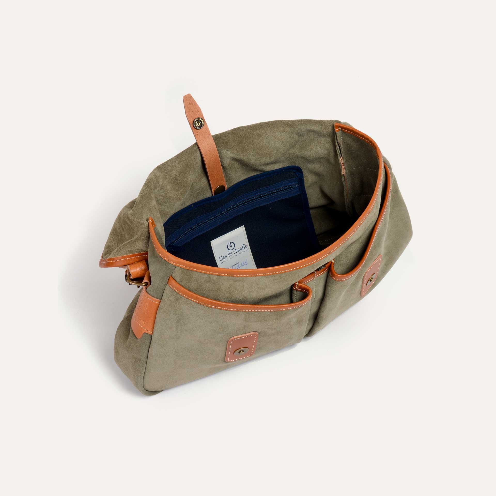 Musette du Pêcheur M  / Cuir Velours - Sauge (image n°4)