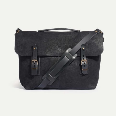 Sac besace Lucien - Charbon Noir / Cuir Waxé