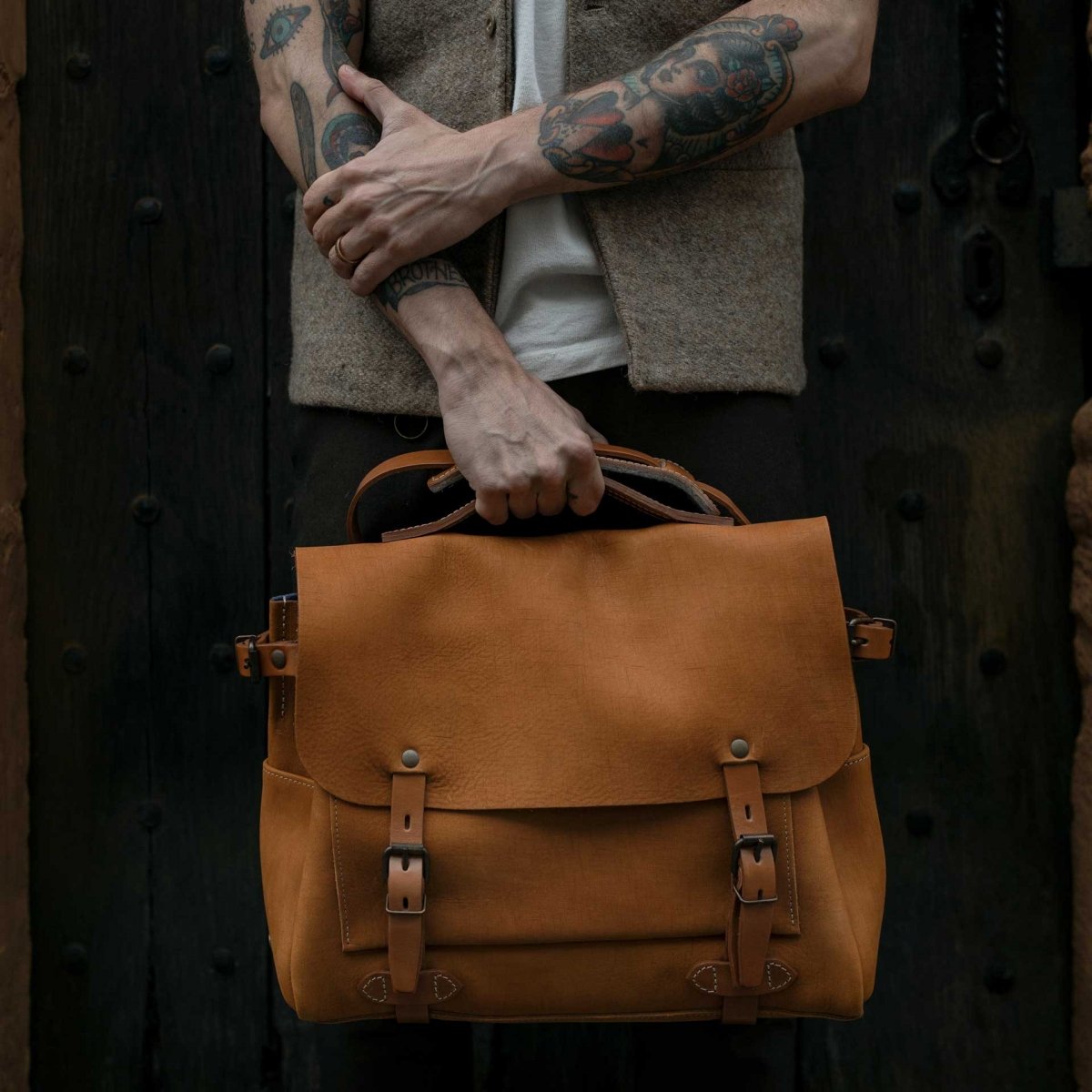 Sac Postier Eclair M - Miel distressed (image n°6)