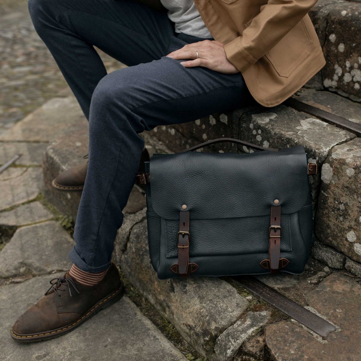 Navy Blue / Brown Messenger Bag