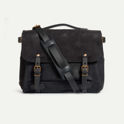 Postman bag Éclair M - Charcoal black / Waxed Leather