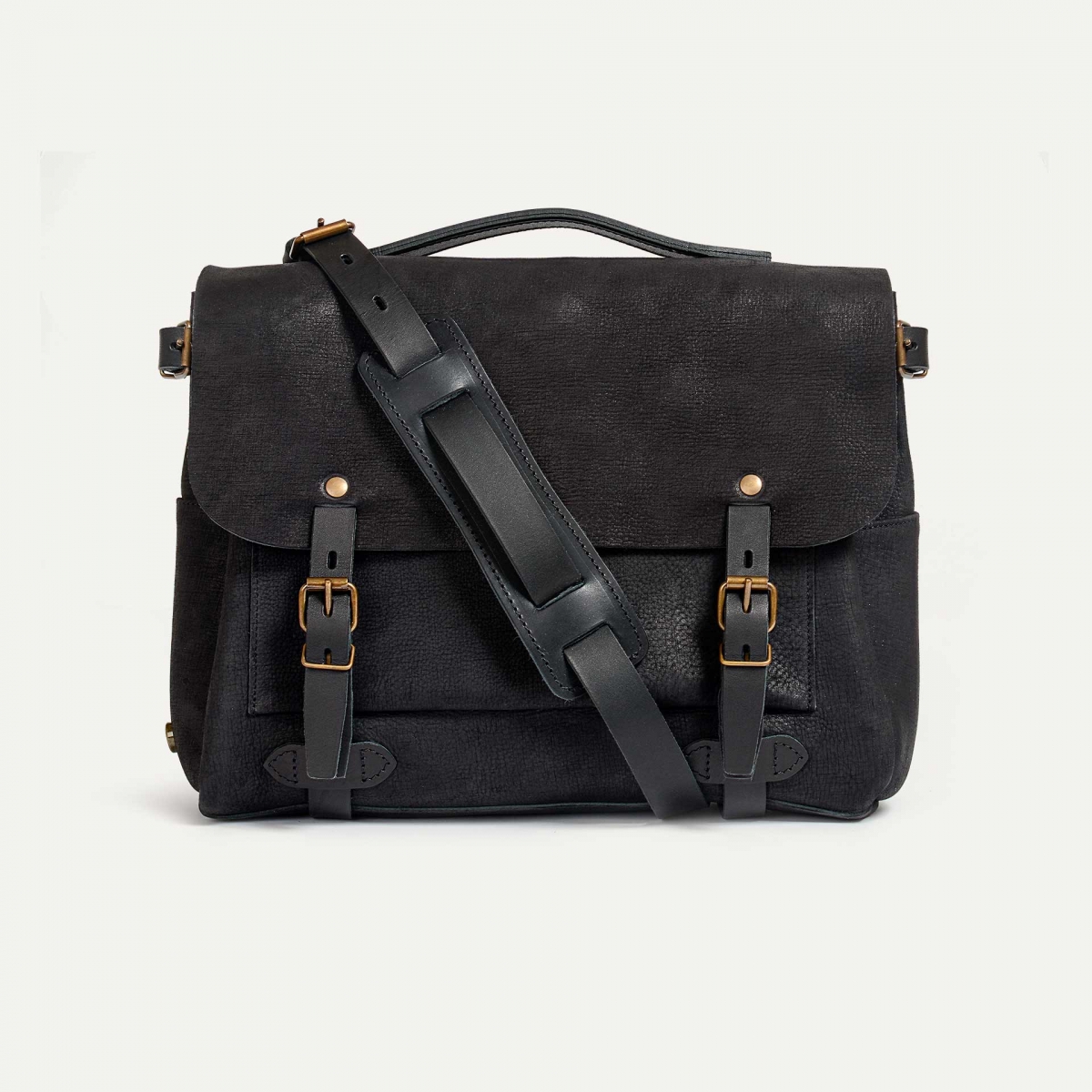 Postman bag Éclair M - Charcoal black / Waxed Leather (image n°1)