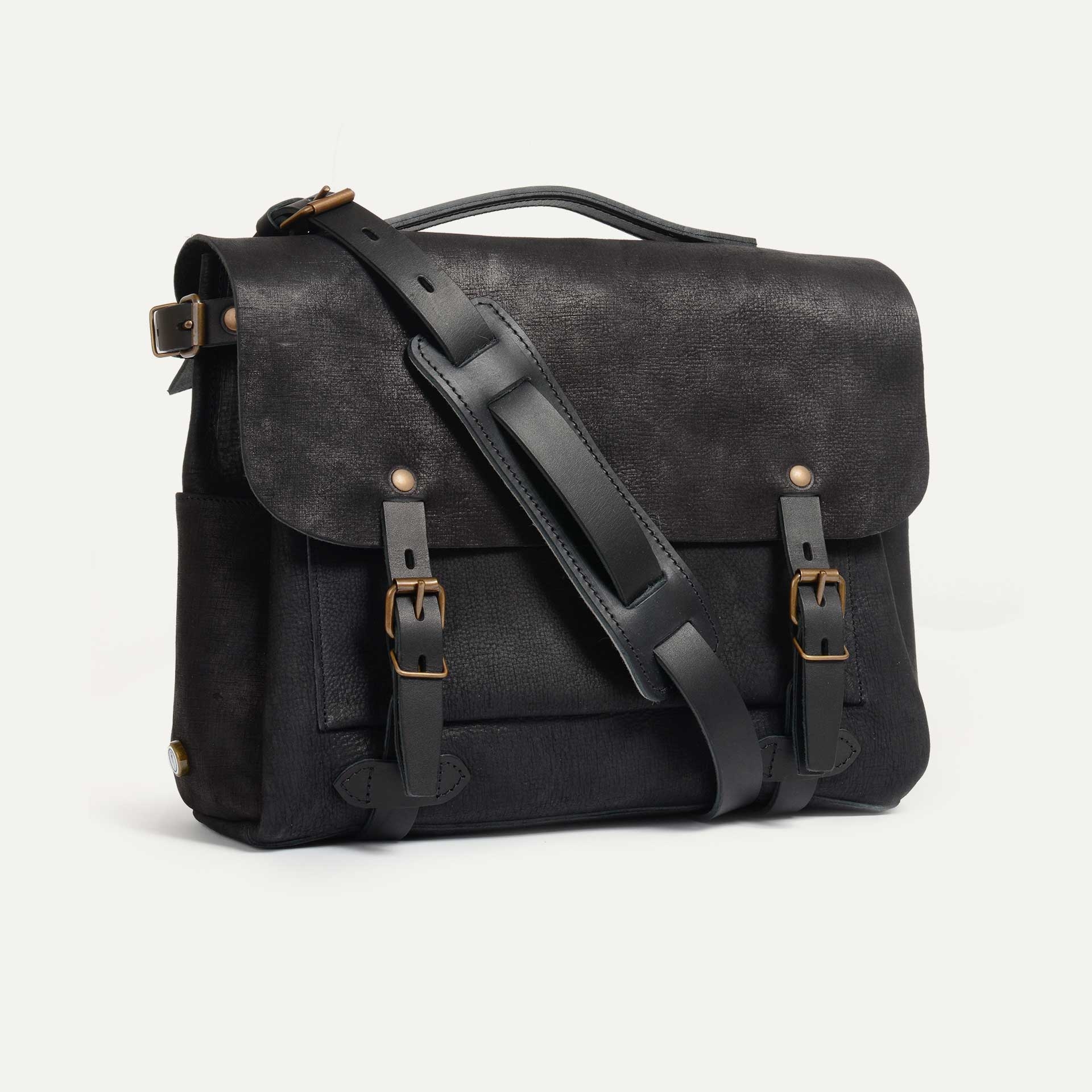 Postman bag Éclair M - Charcoal black / Waxed Leather (image n°2)