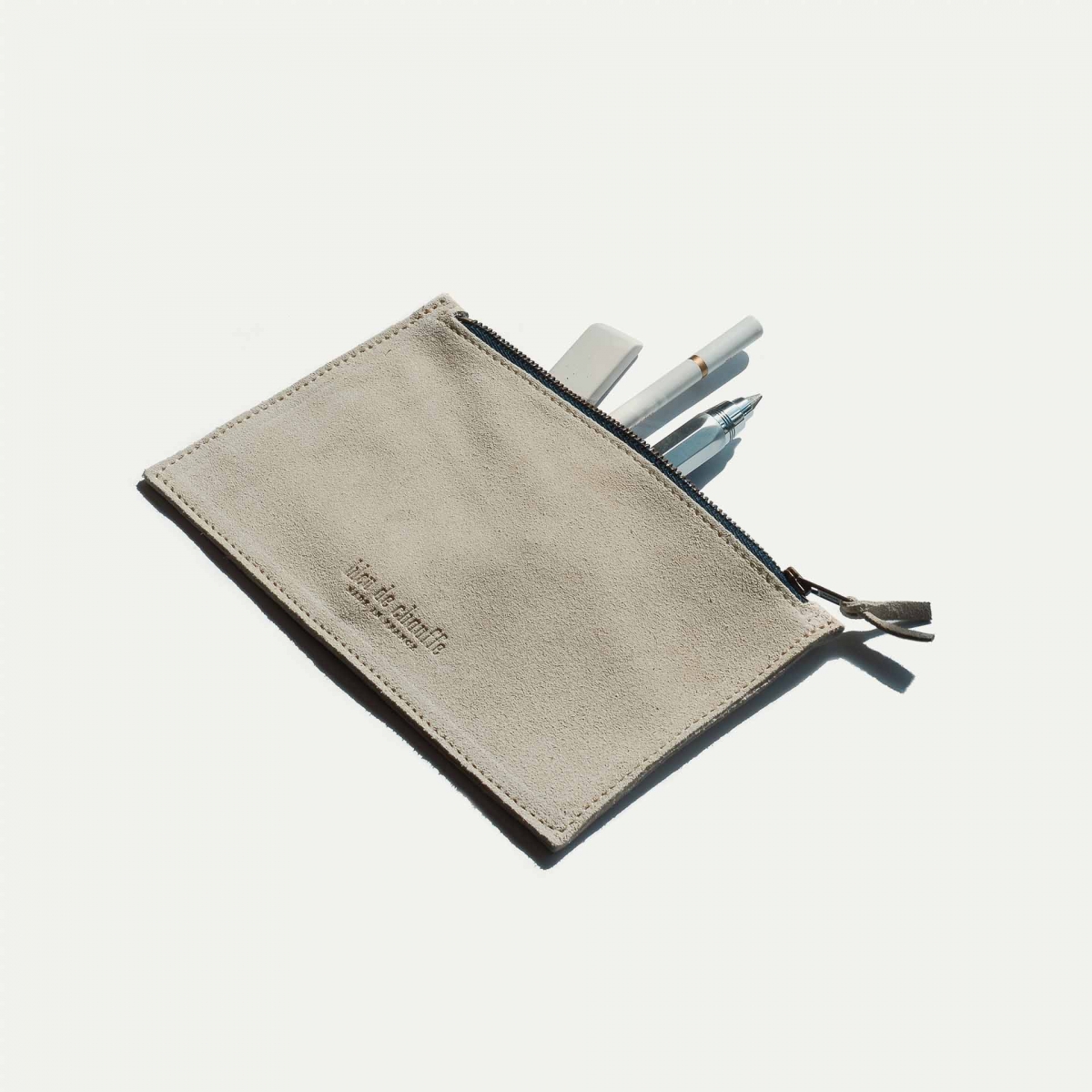 Trousse cuir COSMO S / Cuir Velours - Blanc céruse (image n°1)