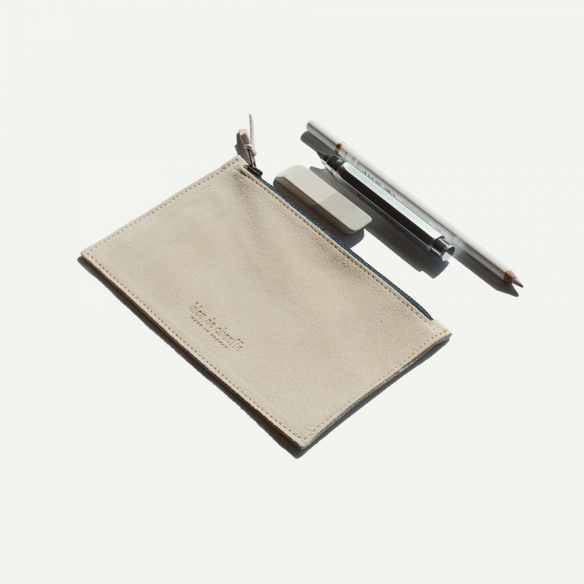 Trousse cuir COSMO S / Cuir Velours - Blanc céruse (image n°3)
