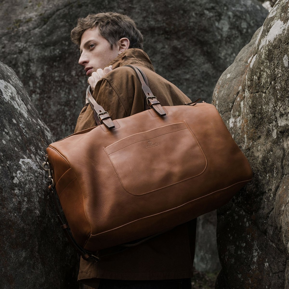 Leather Duffle Bag HOBO - Brown I Travel bag for Men I Made in France