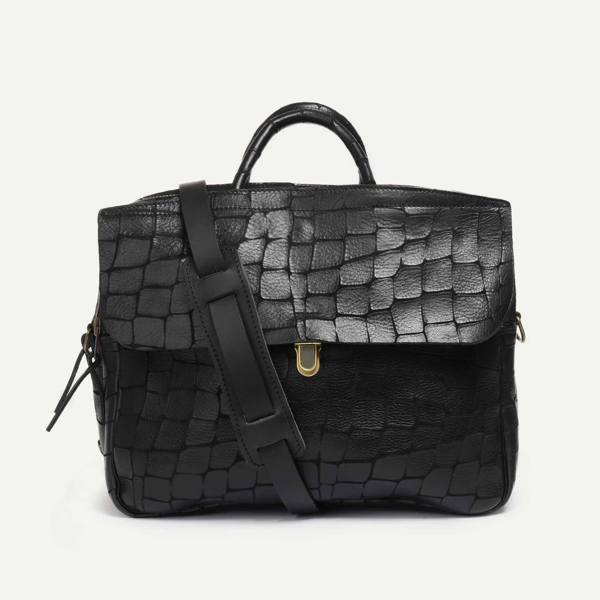 Black Croc Embossed Genuine Leather Handbags Satchel Bags for Work