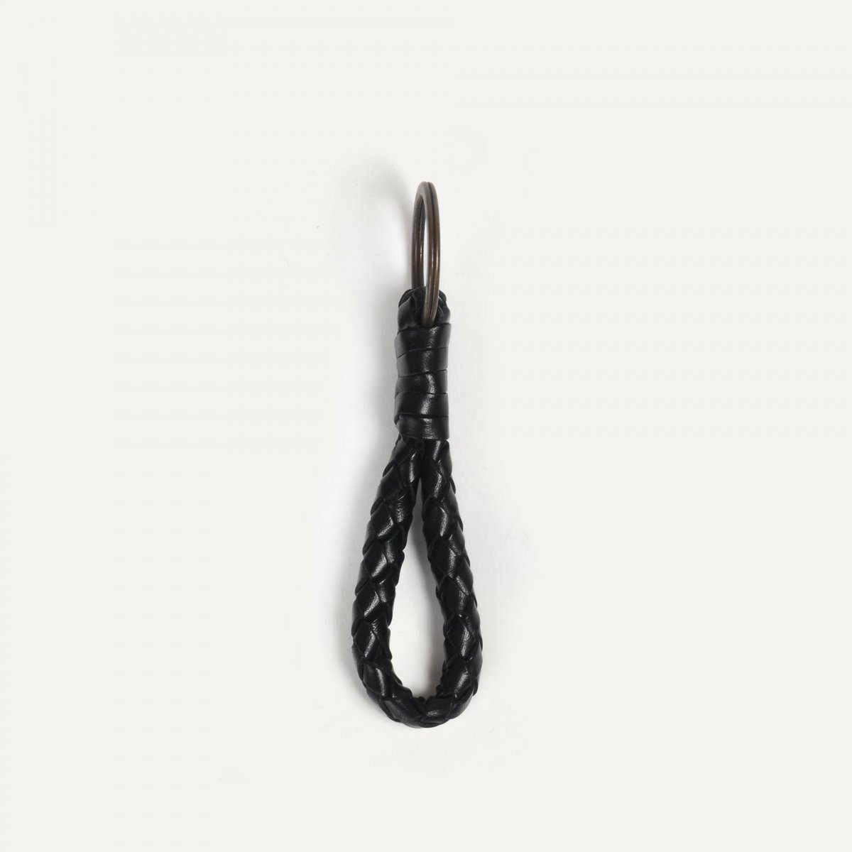 bleu de chauffe Porte clé cuir tressé Ring S - Noir