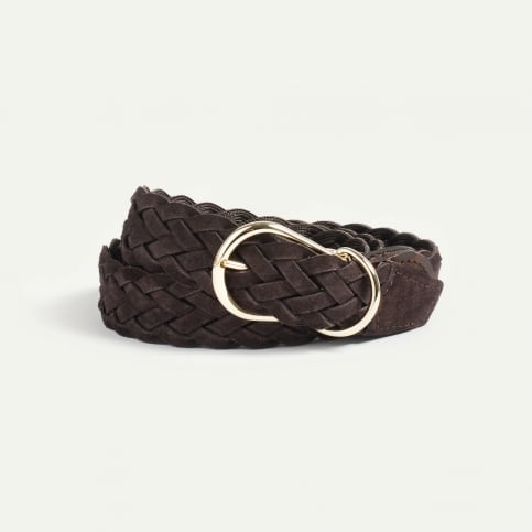 Cléo Belt / braided leather - Brown suede