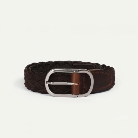 Cliquet Belt / braided leather - Brown suede