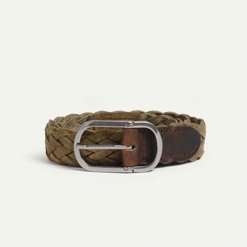 Cliquet Belt / braided leather - Khaki suede