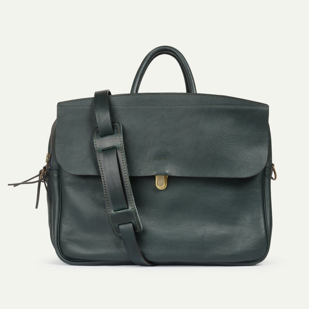 Men s leather computer bag Zeppo business bag Green men s leather shoulder bag