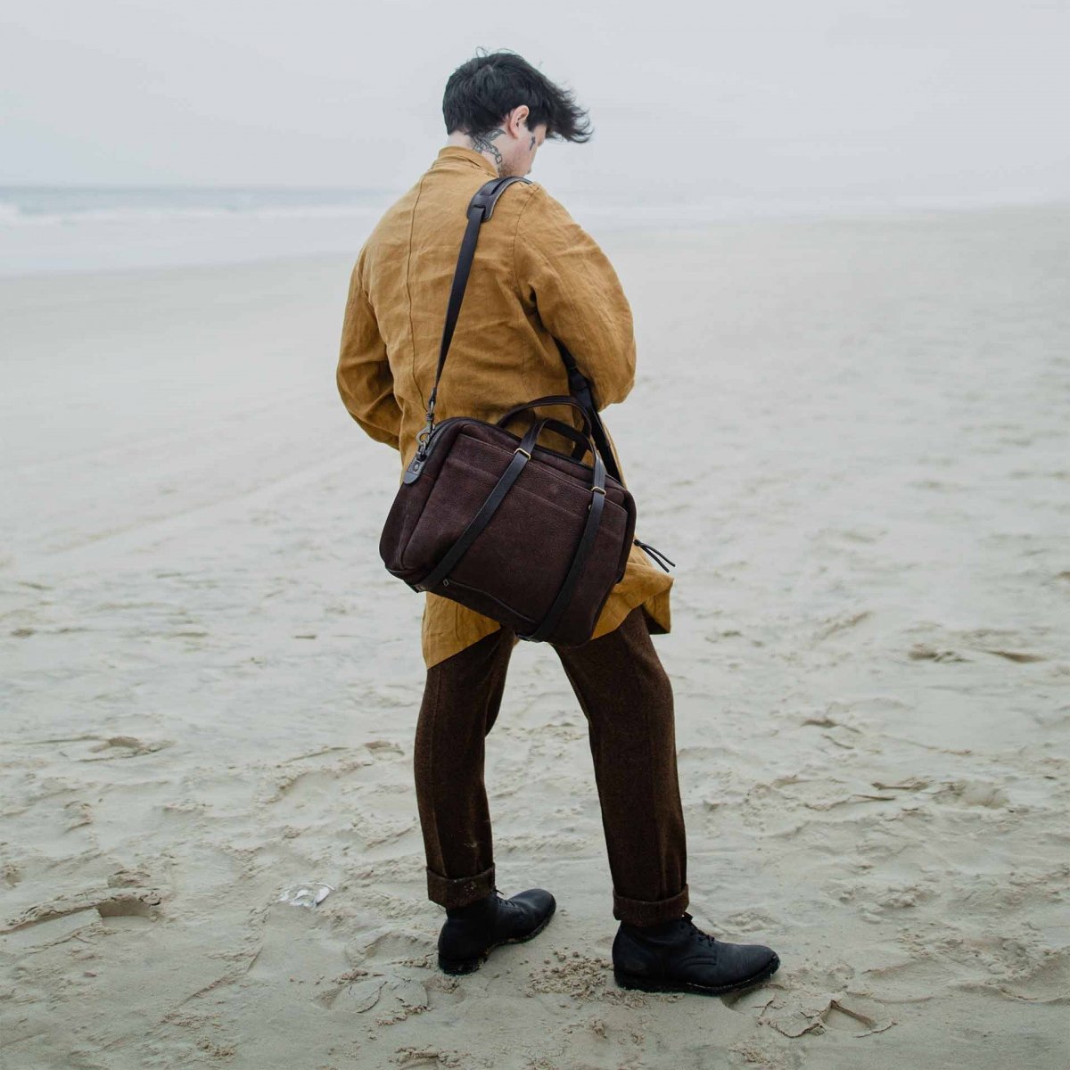 Sac business Report - Café / Cuir Waxé Stonewashed (image n°9)