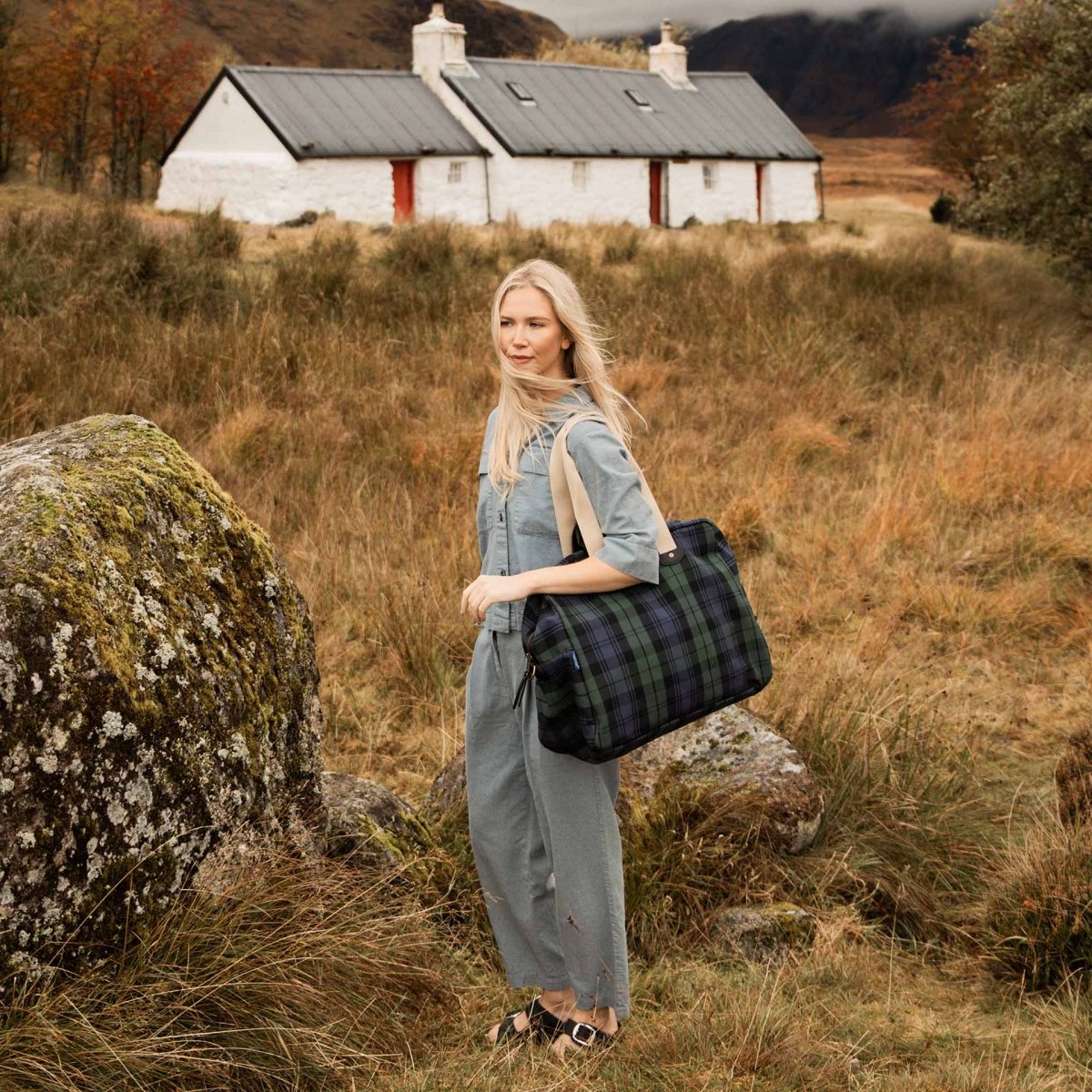 Missak Flieger Reisetasche - Tartan Marineblau (image n°6)