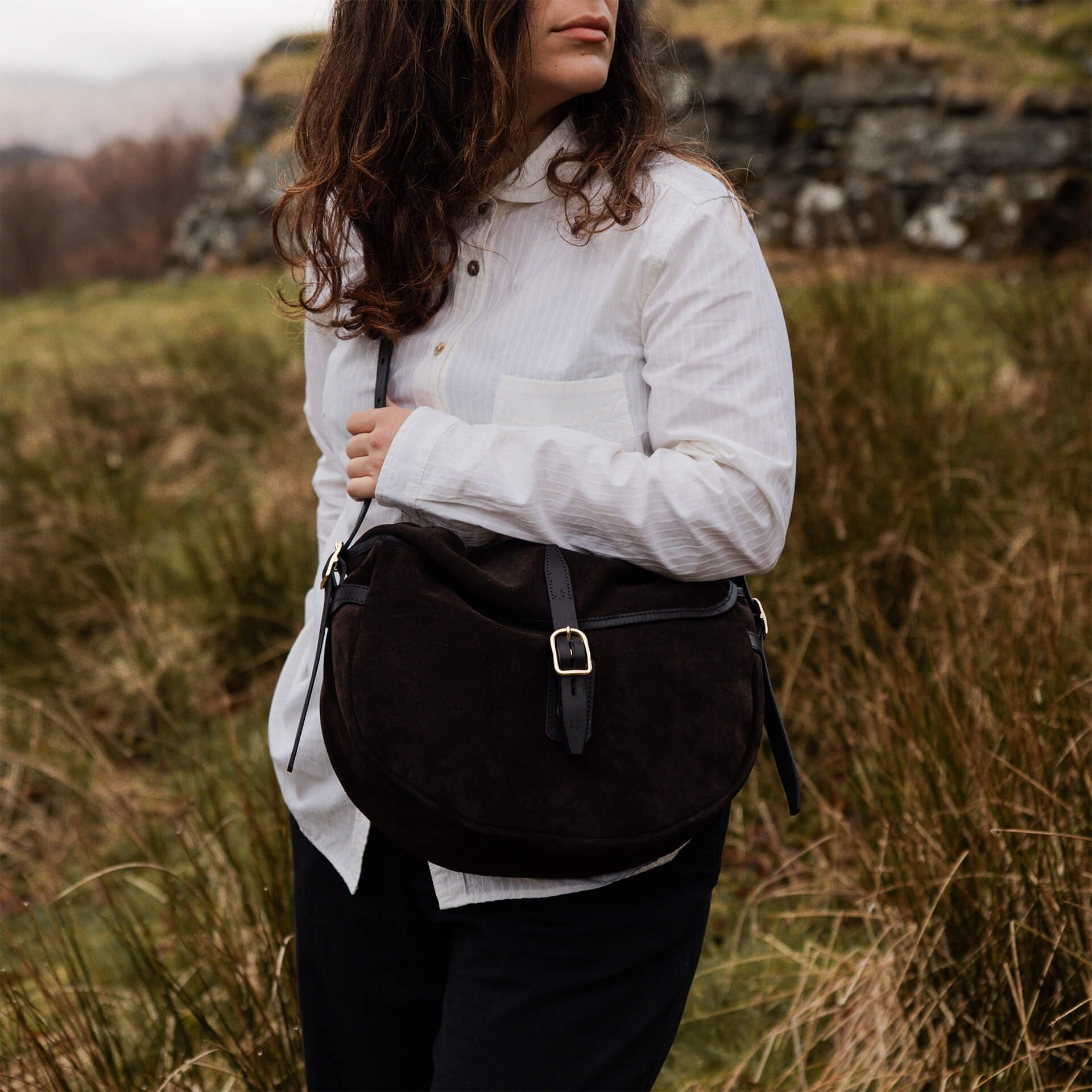 Musette du pêcheur demi-lune Margot - Marron Foncé (image n°7)