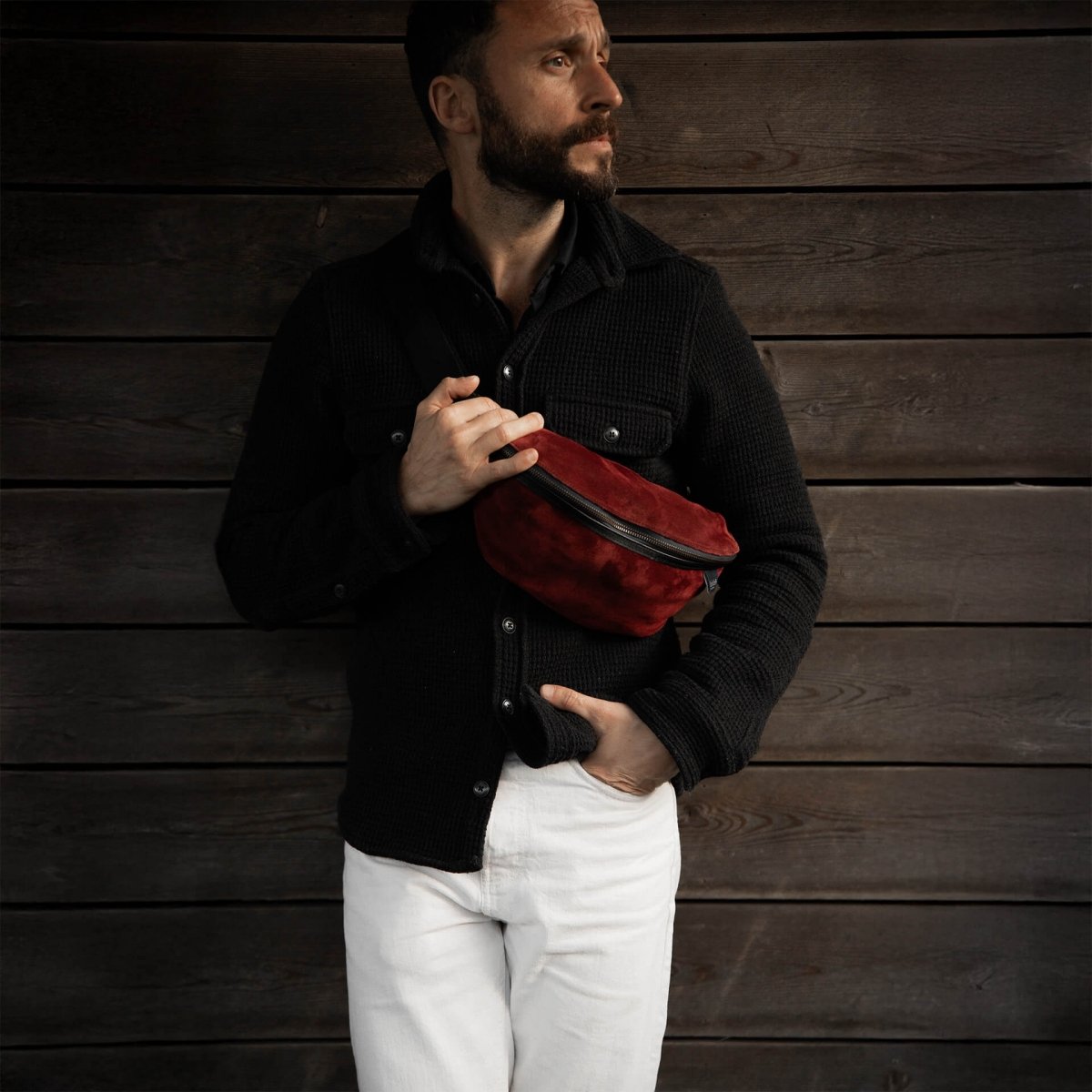 Sac Banane New Beat / Cuir Velours - Bordeaux Foncé (image n°5)