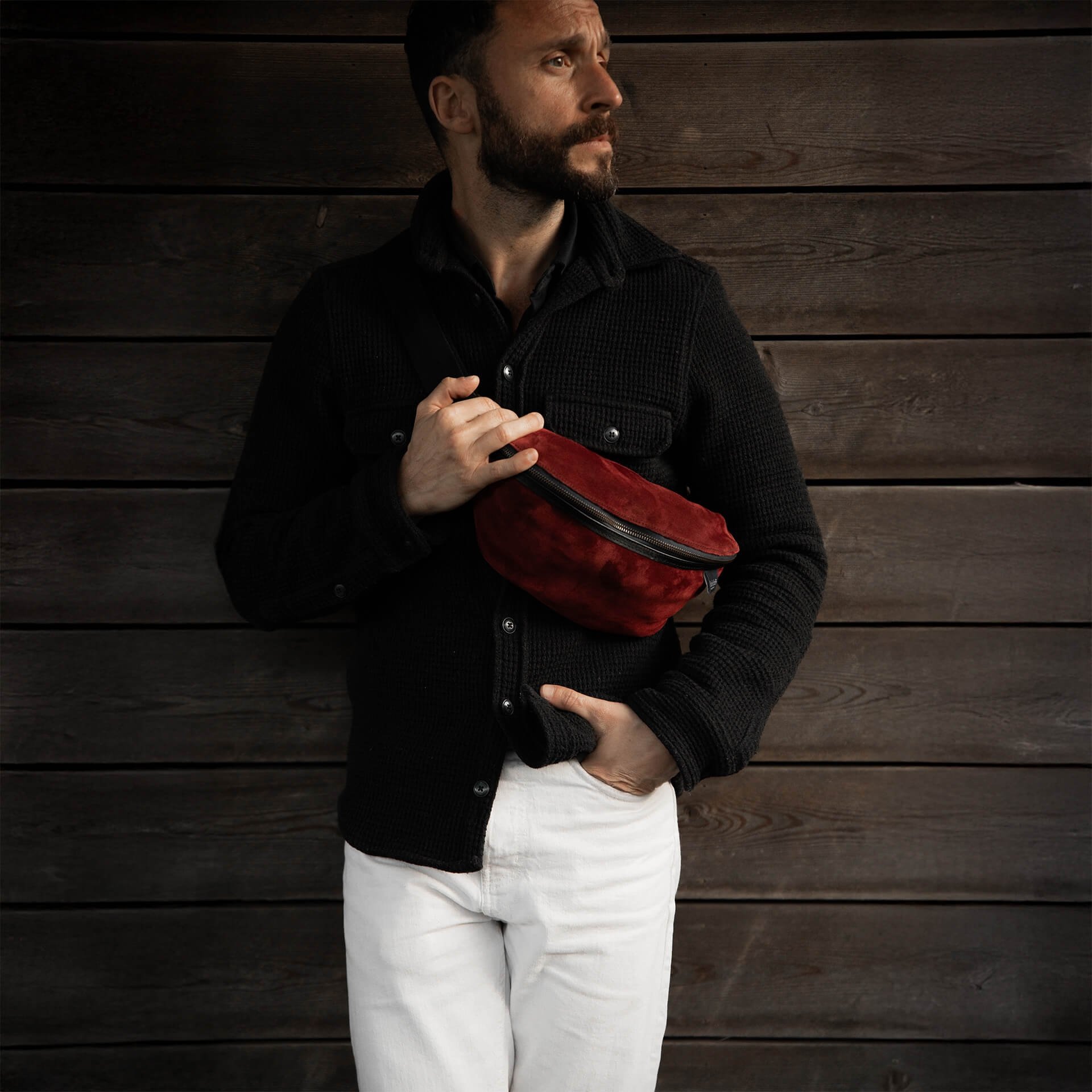 Sac Banane New Beat / Cuir Velours - Bordeaux Foncé (image n°5)