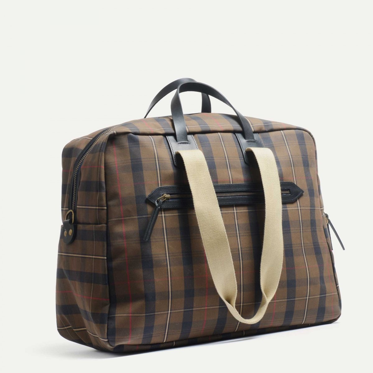 Sac voyage aviateur Missak - Tartan brun rouge (image n°1)