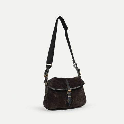 Musette du Pêcheur XS / Cuir Velours - Marron foncé