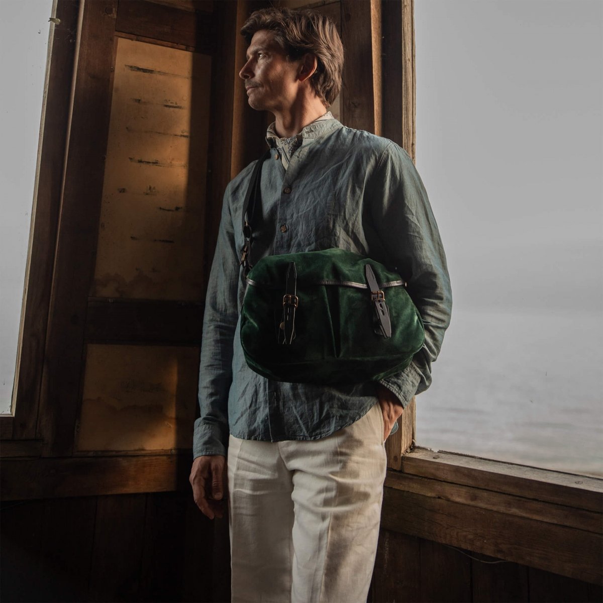 Musette M Fisherman's bag / Suede - Dark Green (image n°5)