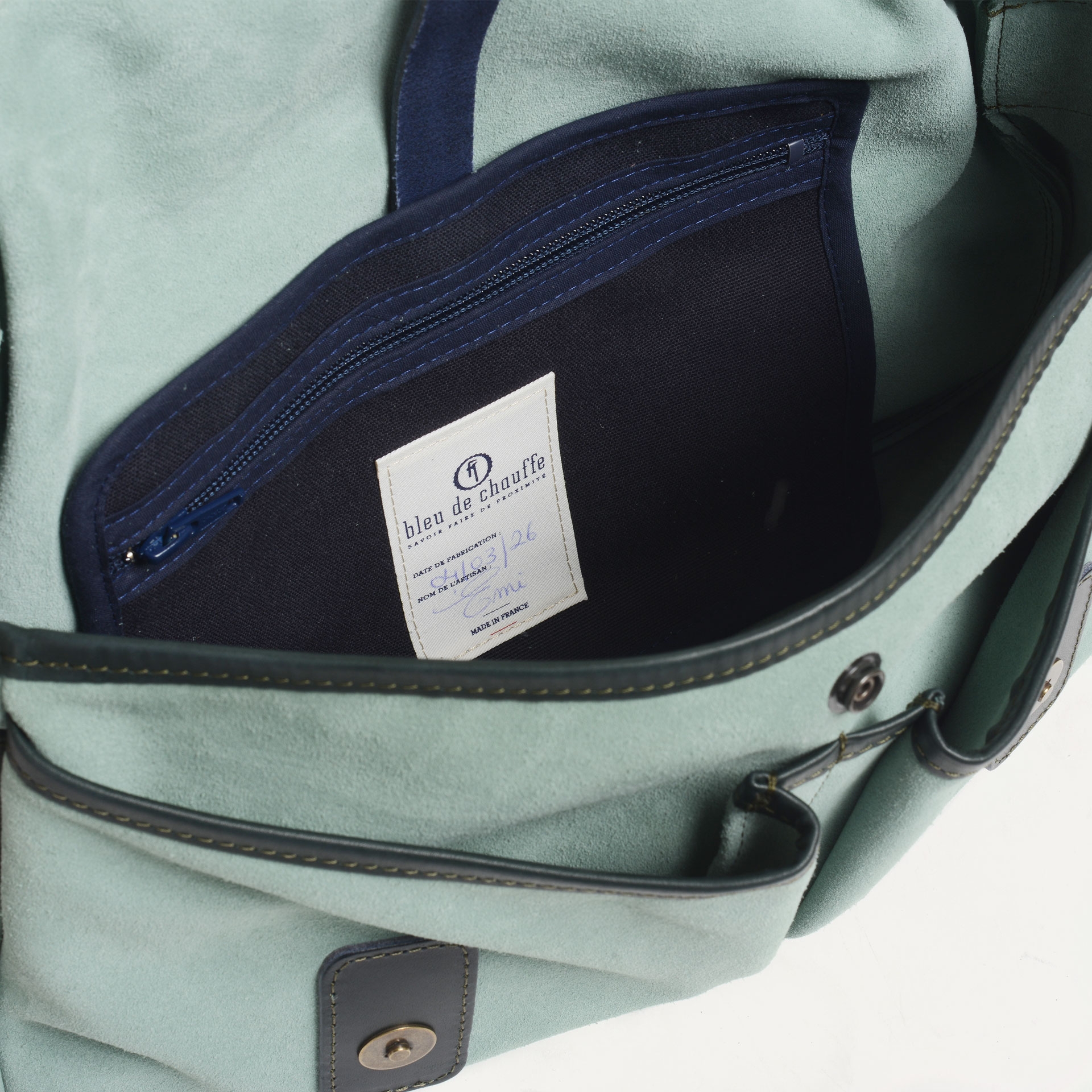 Musette du Pêcheur S / Cuir Velours - Vert Jade (image n°6)