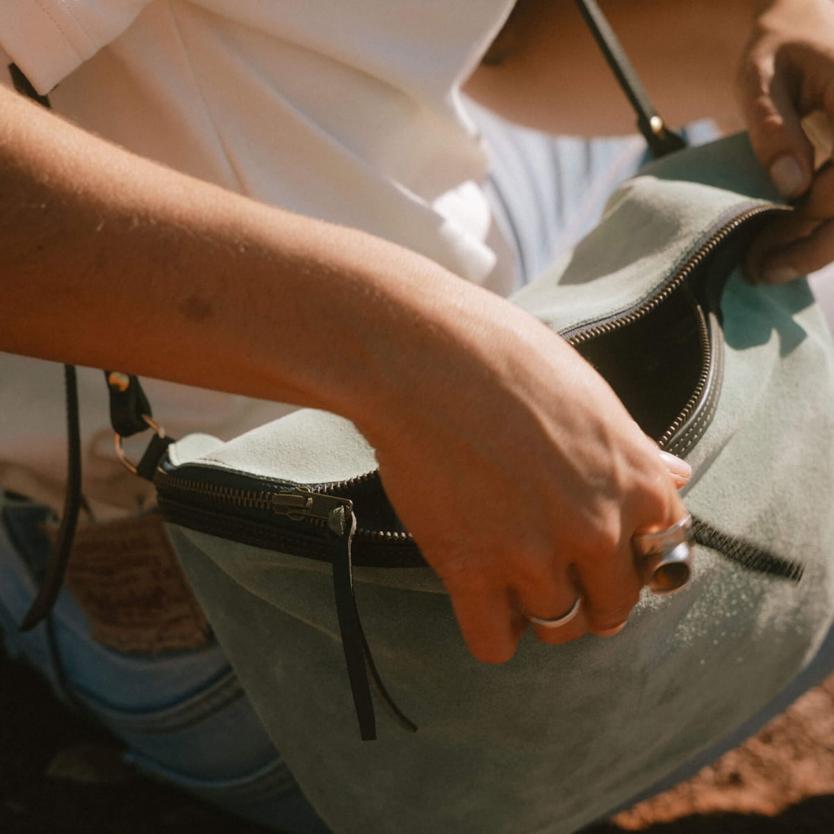 Sac banane Bea XL / Cuir Velours - Vert jade (image n°6)