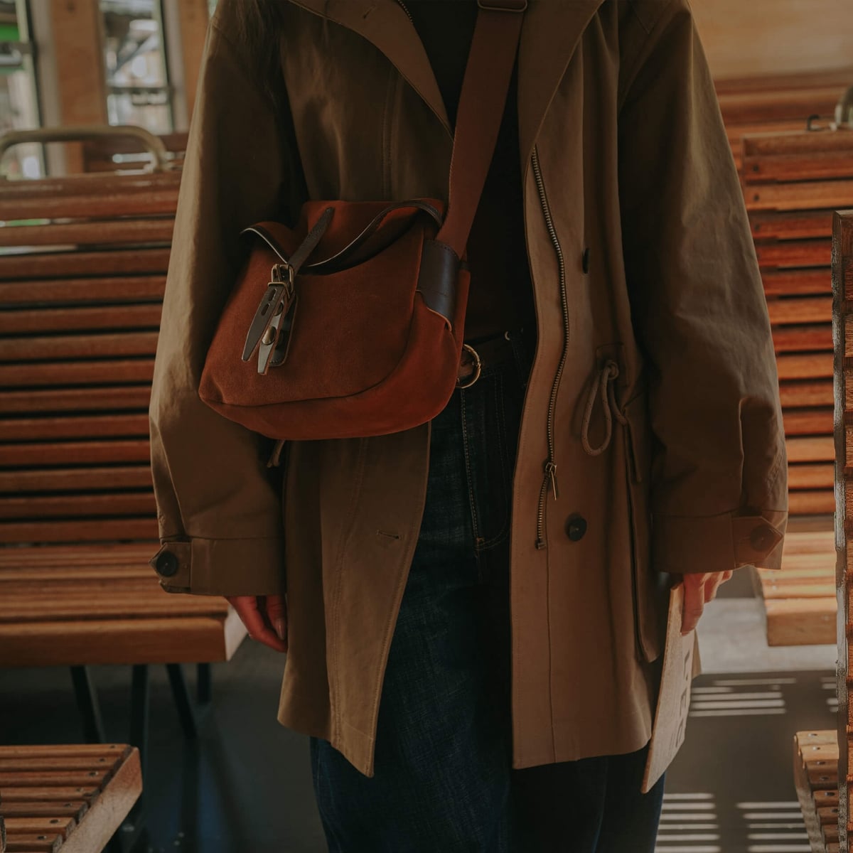 Musette XS Fisherman's bag / Suede - Fawn Brown (image n°10)