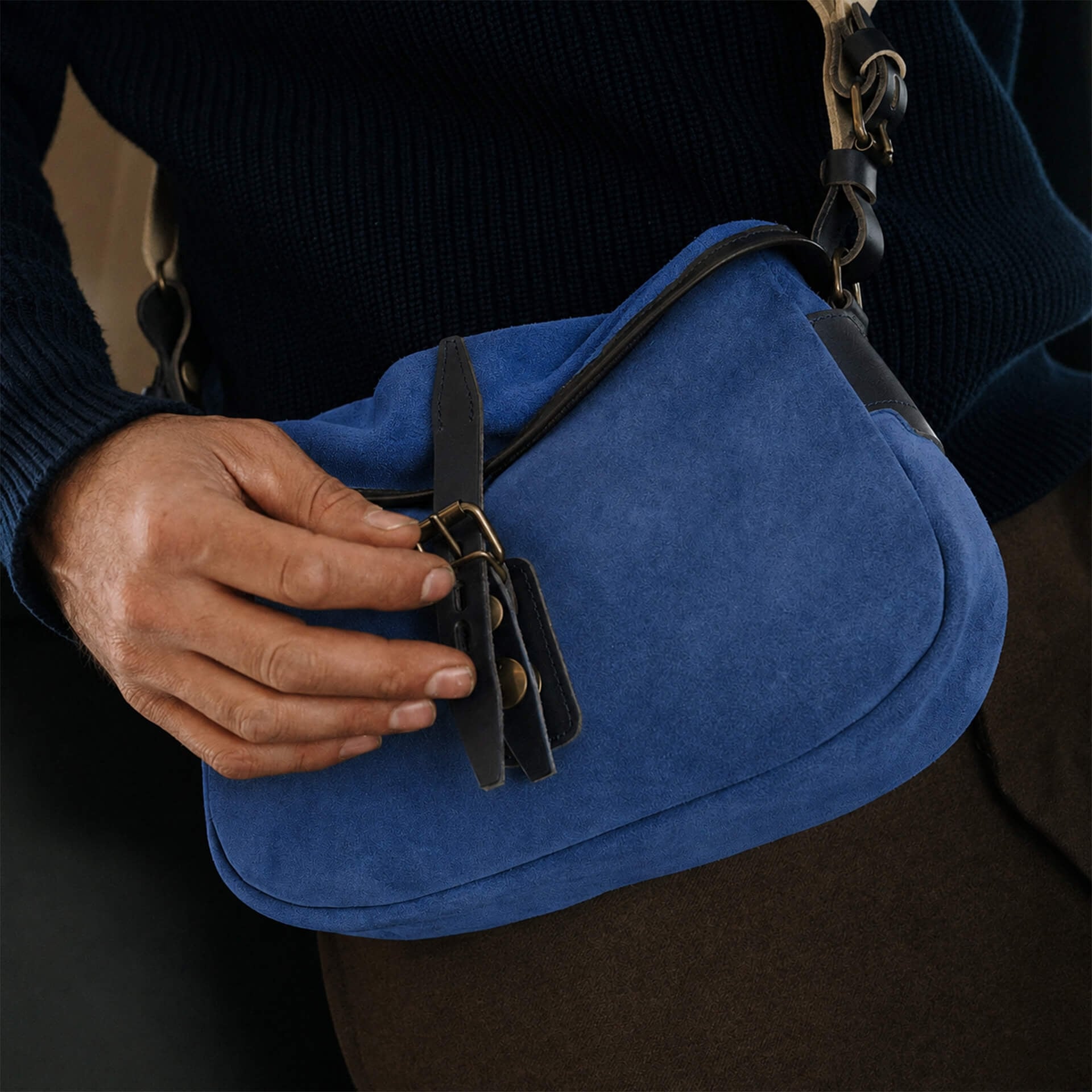 Musette des Fischers S / Veloursleder - Achatblau (image n°7)