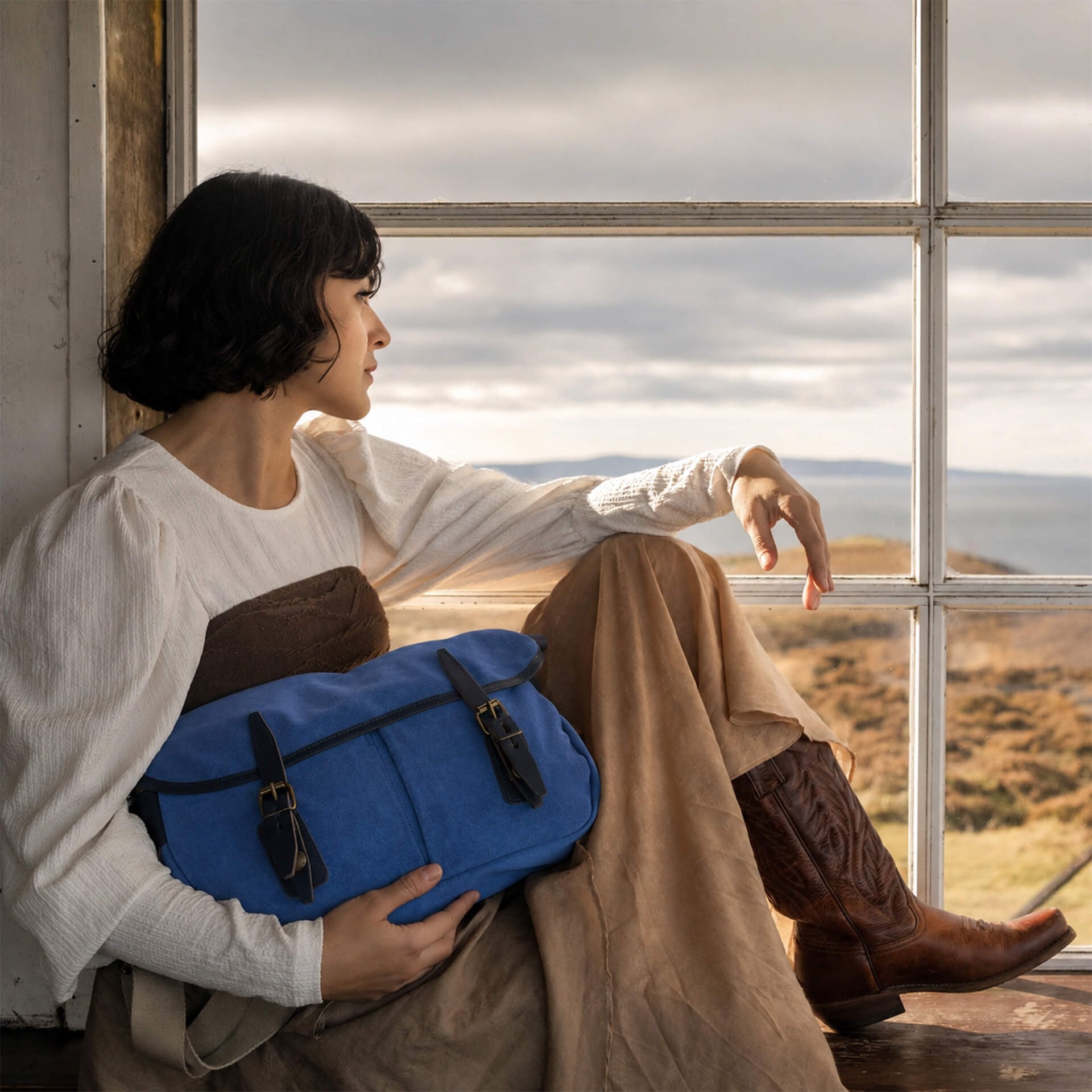 Musette S Fisherman's bag / Suede - Agate blue (image n°7)