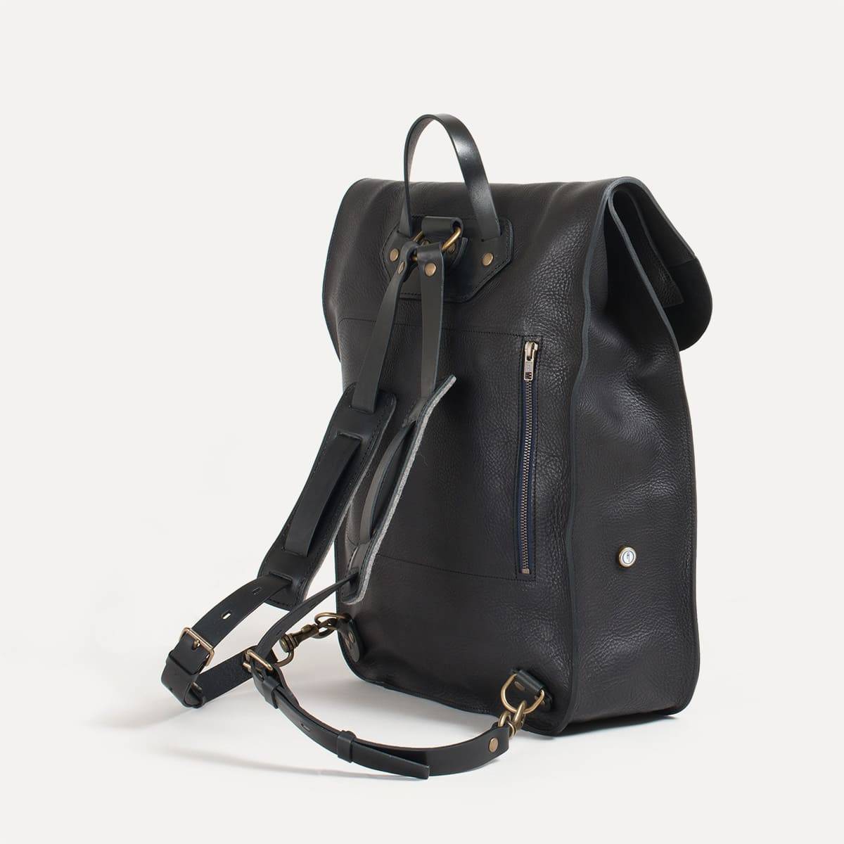 black and white leather backpack