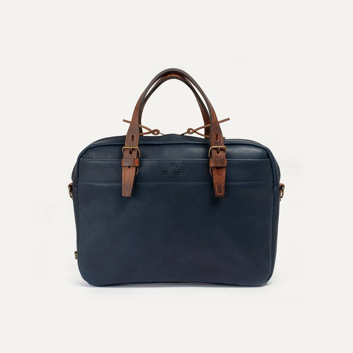 navy blue leather briefcase