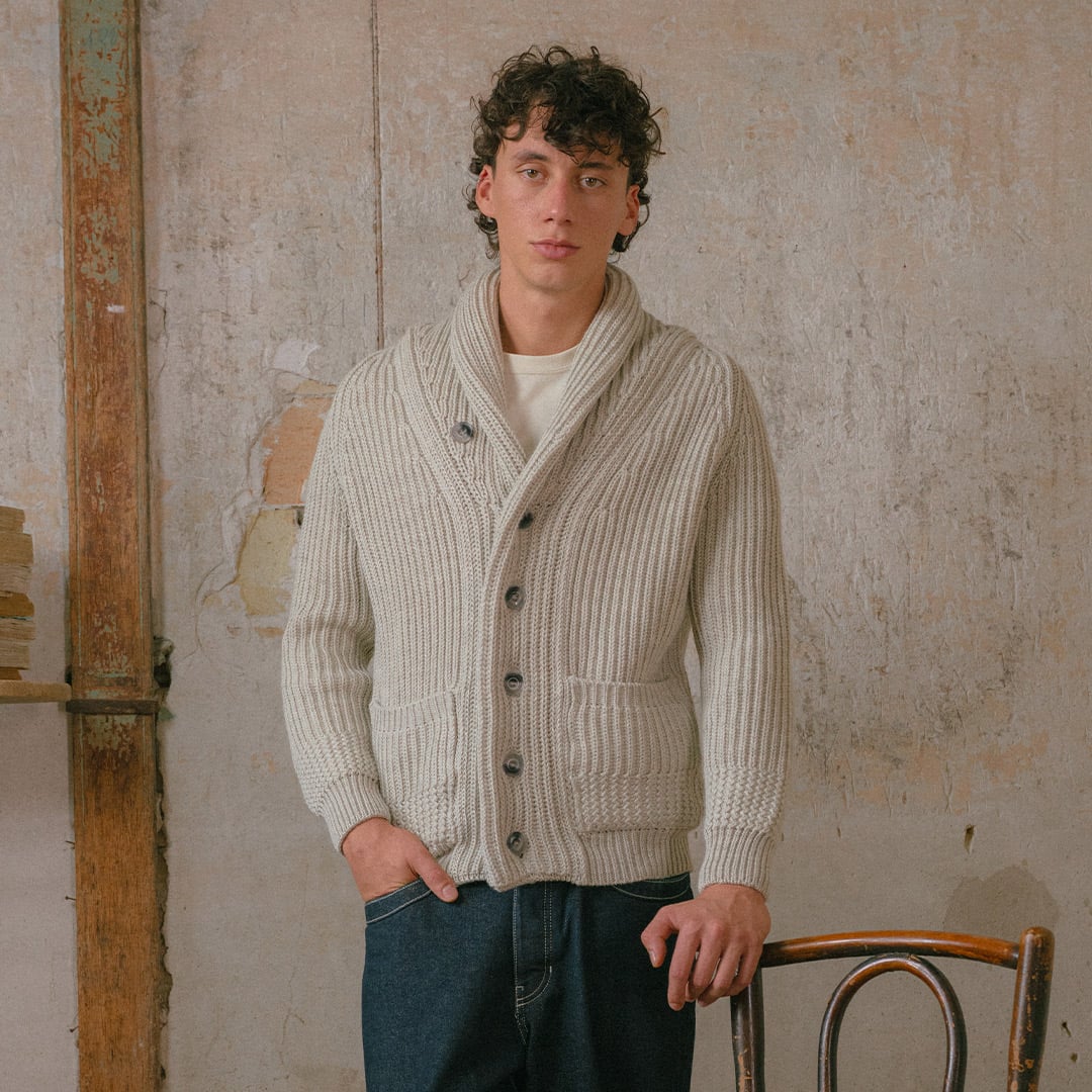 Blue wool cardigan for men