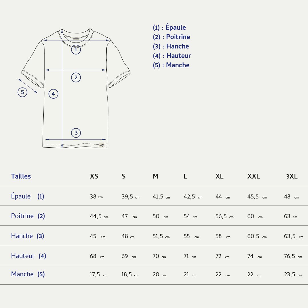 tableau des tailles en cm du t-shirt 