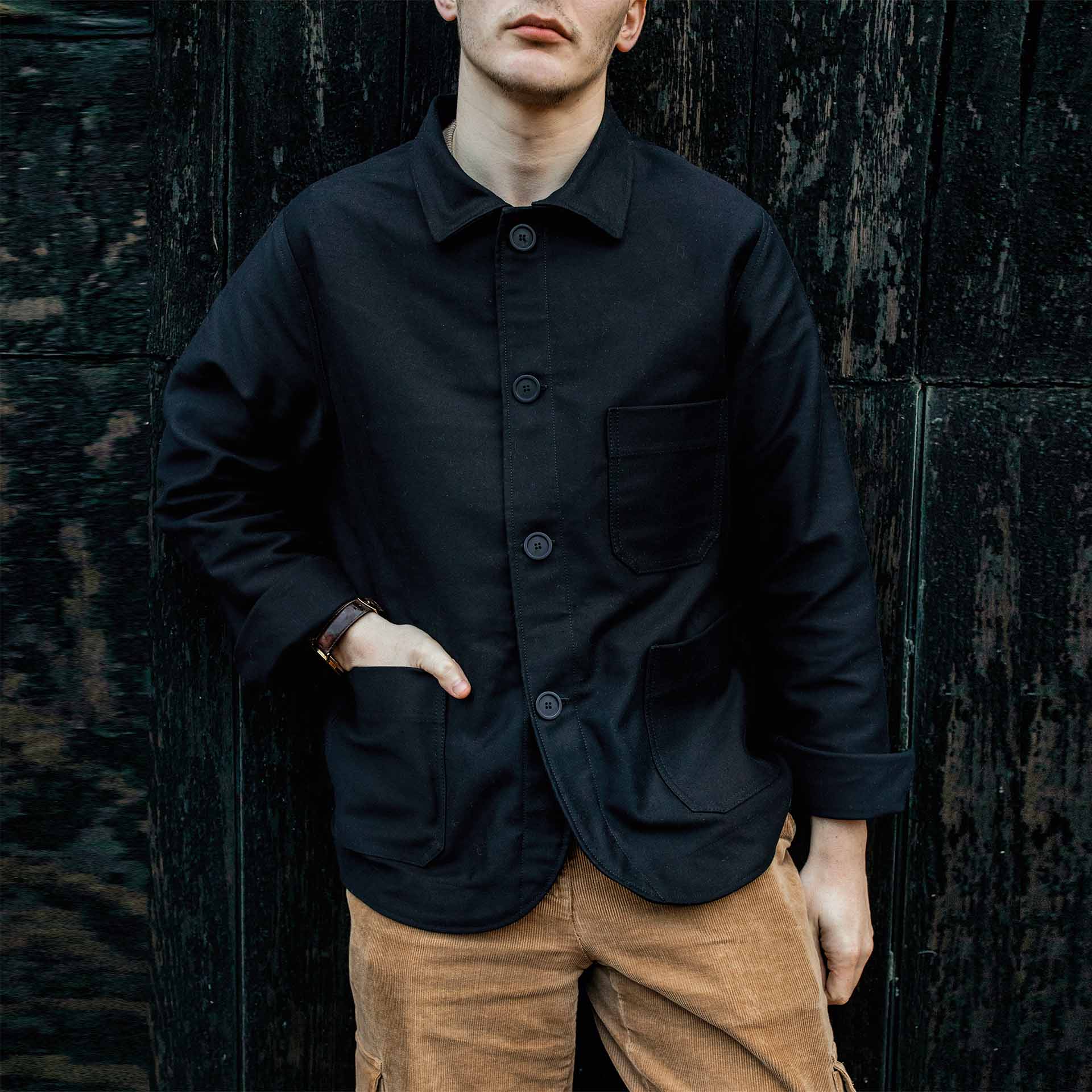 Germinal navy blue moleskin jacket, front view