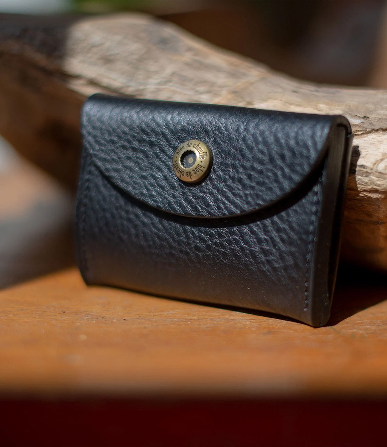 Handcrafted black leather coin purse