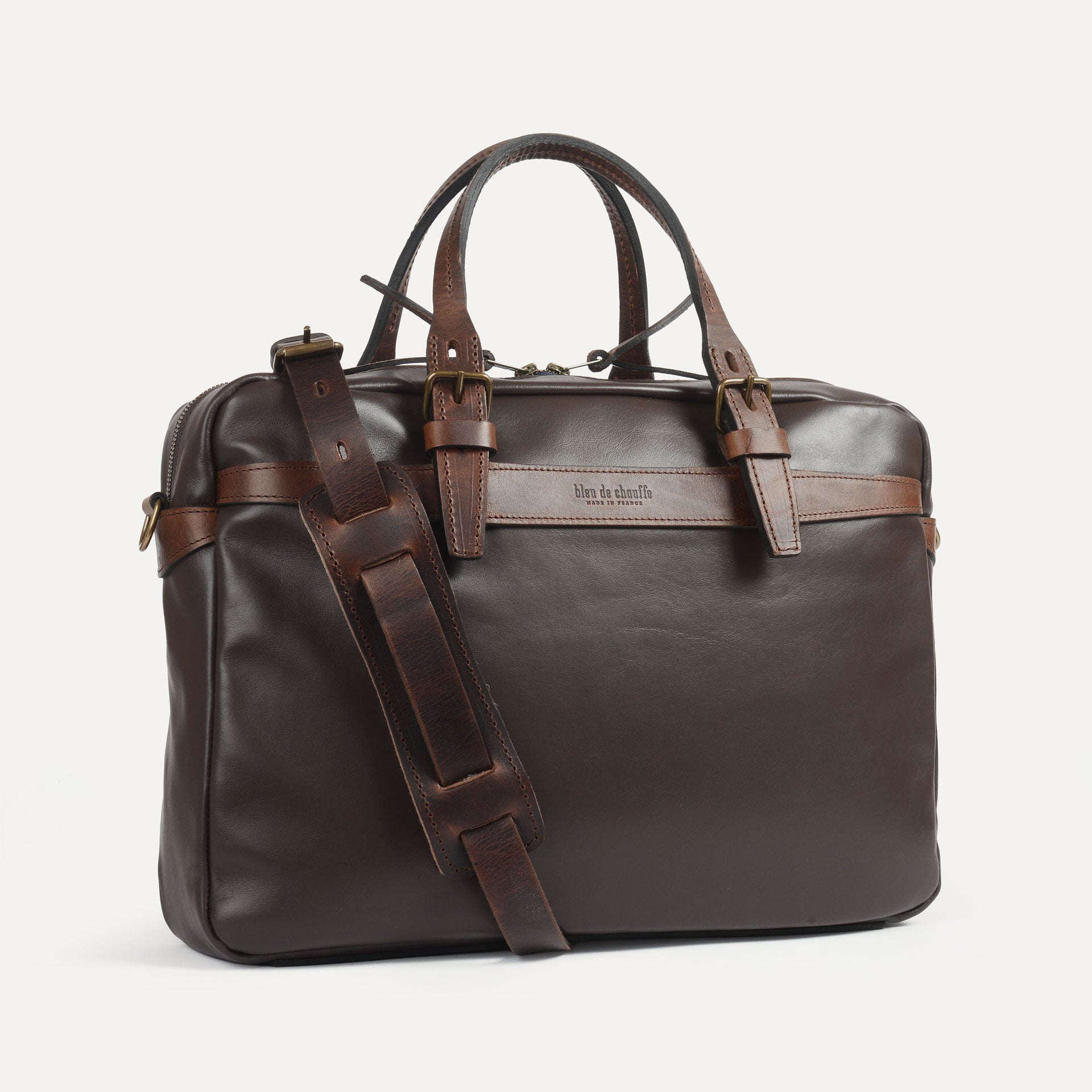 sac ordinateur en cuir "Ledger" coloris liscio marron