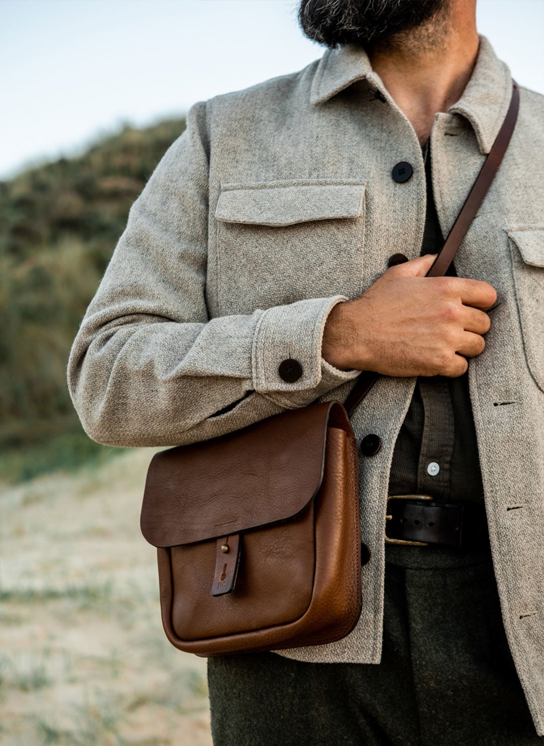 Leather Satchel "Cartouchiere Cartouche" worn across the body