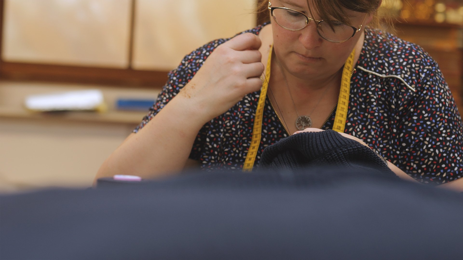 Knitting the sailor sweater in a workshop in France