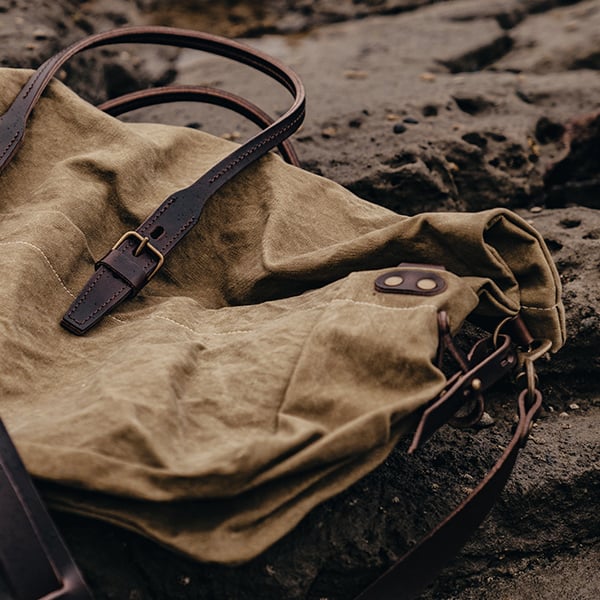 Canvas and vegetable-tanned leather bag